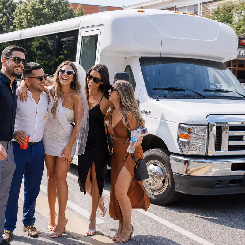 Black Mercedes Sprinter van staged for an Union Bachelor & Bachelorette Transportation group