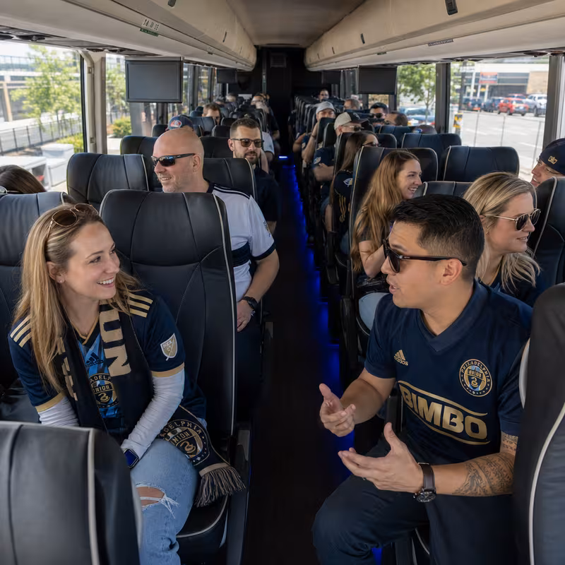 Passenger seating aboard a Union party bus rental