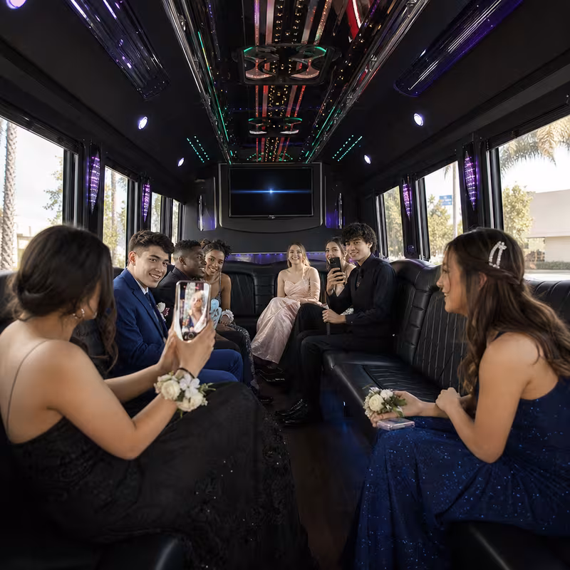 Black Mercedes Sprinter van staged for an Union Prom & Homecoming Transportation group