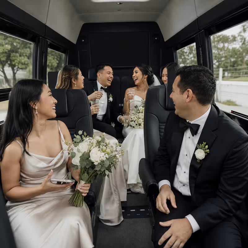 Black Mercedes Sprinter van staged for an Union Wedding Transportation group
