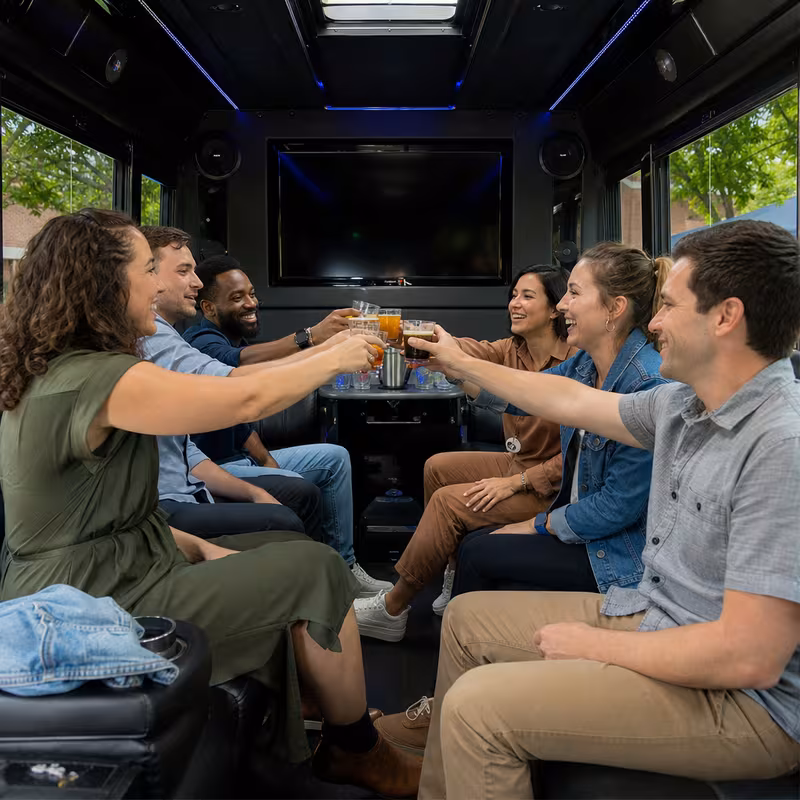 Black Mercedes Sprinter van staged for an Union Winery & Brewery Tour Transportation group